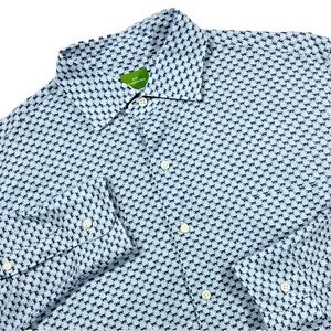 Sid Mashburn Button Down Shirt Men Medium Blue Cat Print Cotton Tailored Preppy